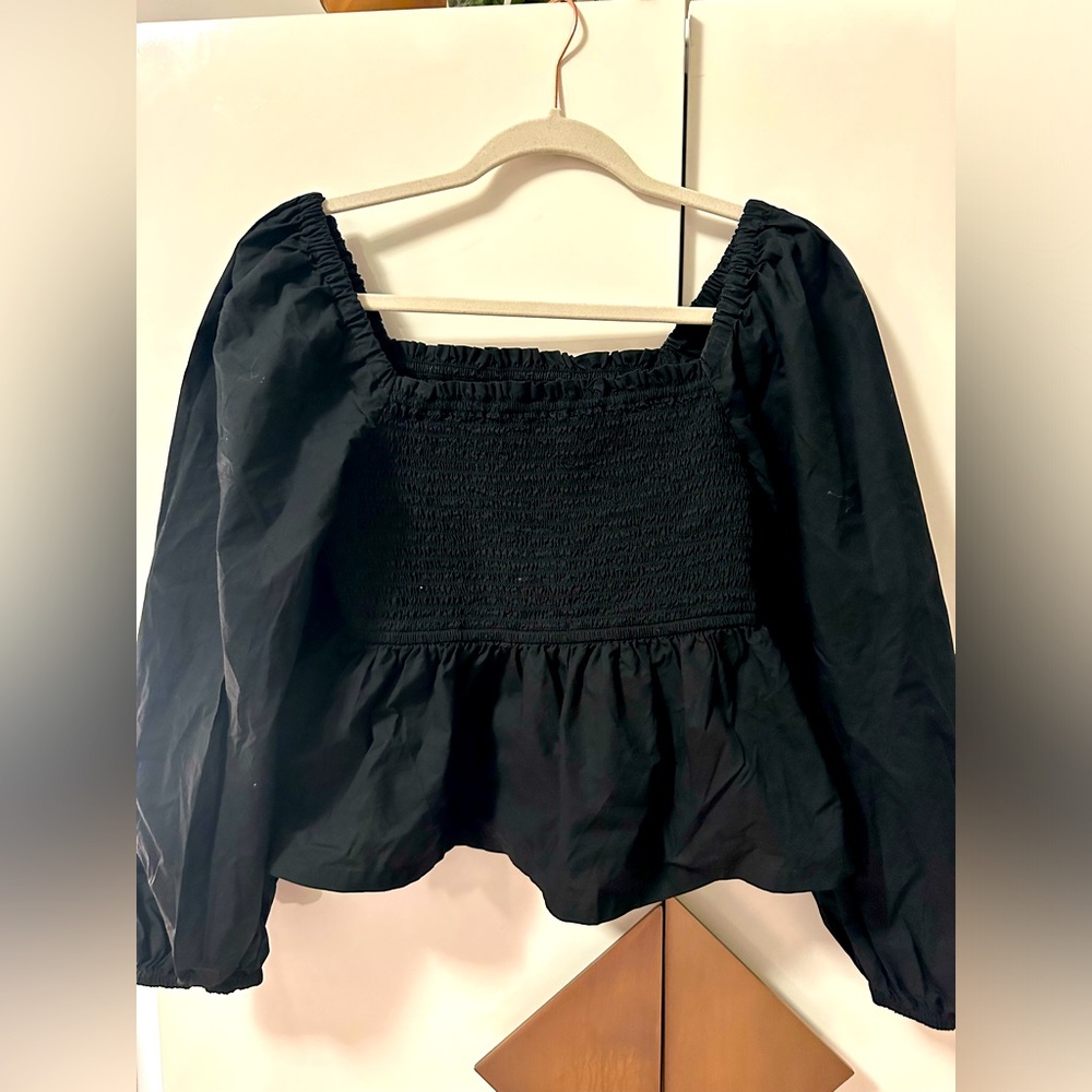 J. CREW black ruched bodice blouse